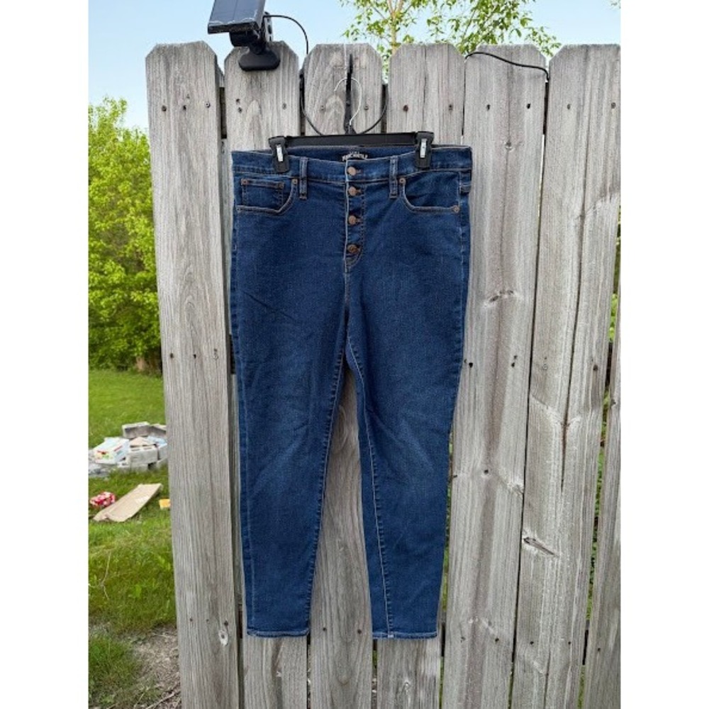 J.Crew Mercantile Womens High Rise Button Fly Skinny Jeans Dark Wash‎ Blue